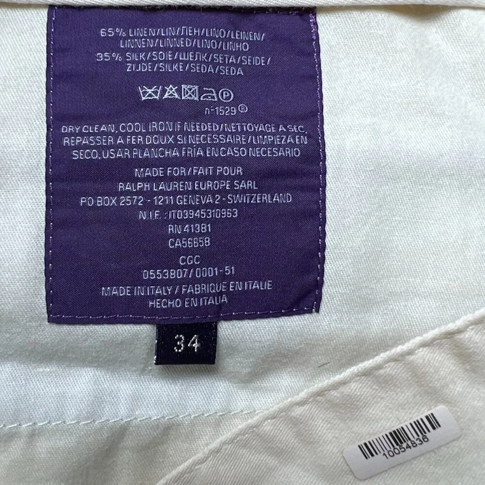 NWOT RALPH LAUREN Purple Label Gregory Chambray Blue Linen/silk Pant 34 Italy
